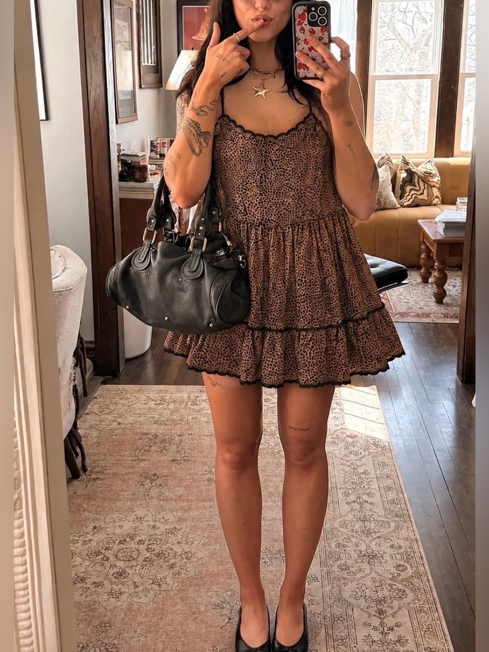 Urban Outfitters Brown Leopard Print Ruffle Mini Dress